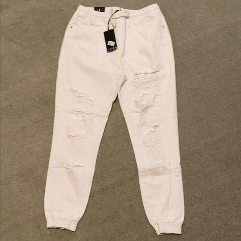 Distressed Denim Joggers- NWOT